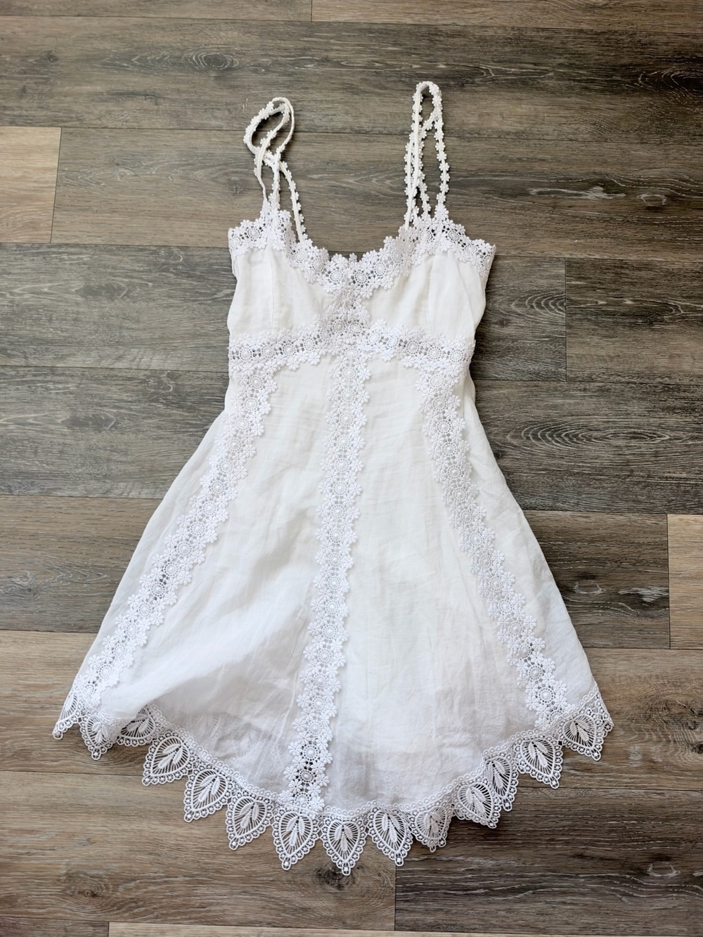 Charo Ruiz Ibiza White Lace Trim Spaghetti Strap Dress sz S